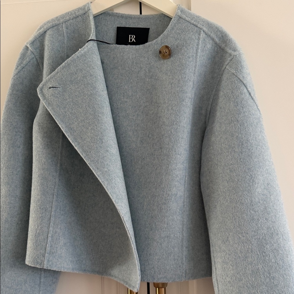 Banana Republic Wool cropped boxy jacket in Sea Glass Heather Blue. NWT fits XS* - Picture 3 of 13